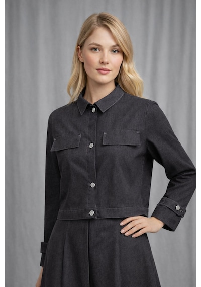 Hiramir Kadın İnce Denim Dokulu Ceketli Elbise Takım Yz2518 Gri