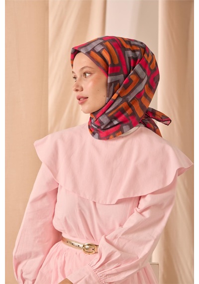 Silk Home Soft Eşarp 73096-04 Koyu Vizon, Fuşya, Gri, Turuncu
