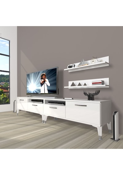 Decoraktiv Eko 220r Mdf Silver Tv Ünitesi Tv Sehpası Beyaz - Antrasit