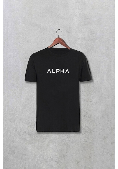 Unisex Alpha Baskılı Tasarım Tshirt SIYAH