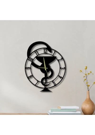 Metal Duvar Saati Eczane Hastanedekoratif Saat Siyah-58 X 58