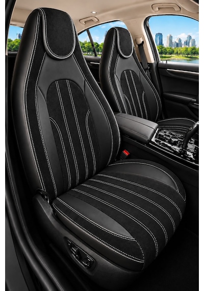 Kia Xceed 2019 Ve Sonrası Bel Destekli Tay Tüyü Koltuk Kılıfı Tokyo Serisi Siyah Beyaz