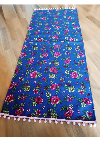Pembe Ponponlu Gül Divitin Runner Lacivert