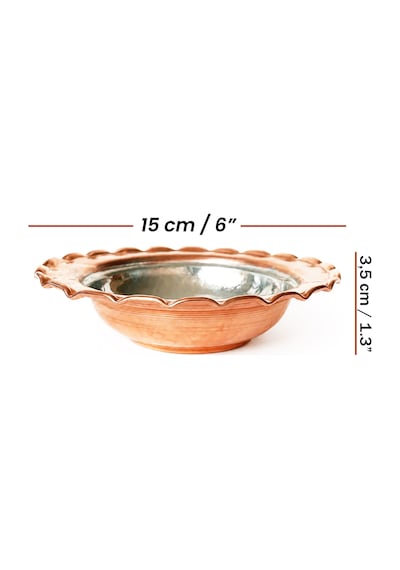 Shark Anatolia Premium Kalın Bakır Derin Meze, Kahvaltı Ve Çerez Sunum Tabağı 15 Cm Kırmızı, Çirtik Kenarlı Osmanlı Stil Şef Sunum Serisi Renkli