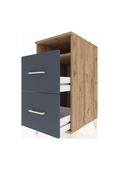 Kronos Komodin Tek Raflı 2 Çekmeceli 44x59x96 Çam-antrasit Çam