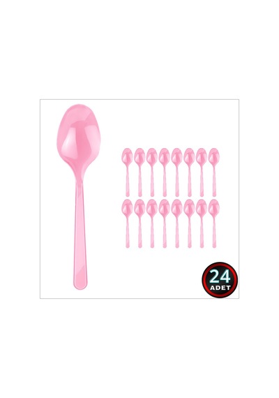 Plastik Kaşık, 24 Adet - Pembe