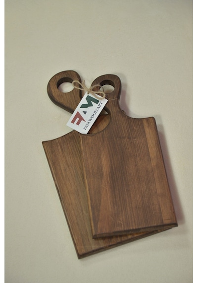Fam Wood Art Doğal Ahşap 2'li Kesme Sunum Doğrama Tahtası,servis Tabağı%100 Çam Ağacı Kahverengi