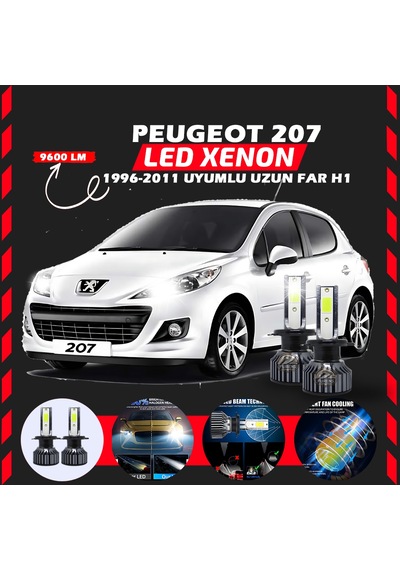 Peugeot 207 1996-2011 Uzun Far Uyumlu Şimşek Etkili Led Xenon Pro Series H1