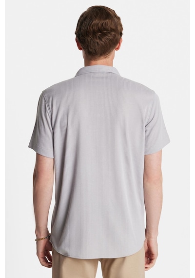 Tudors Erkek Slim Fit Yazlık Örme Dokulu Kısa Kollu Apaş Yaka Gri Gömlek-34775 Gri