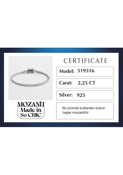 So Chic Mozanit Fısıltısı 18 Ayar Beyaz Altın Kaplama 16 Cm Gümüş Su Yolu Bileklik Beyaz