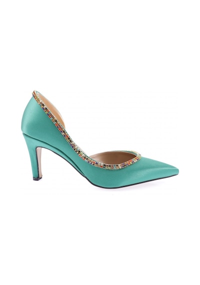 Dgn 1328 Kadin Transparan Detayli Stiletto 1328-2150-R12562 Yeşil Saten