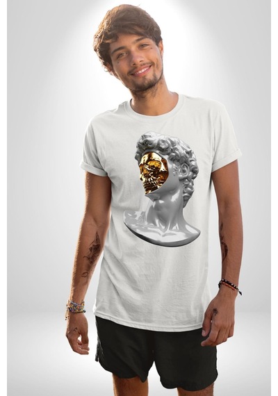 Modern Sanat Apollo Unisex Unisex Beyaz Organik Baskılı T-shirt Penye Yüksek Kalite Beyaz