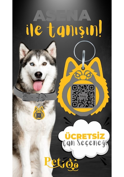 Petjoo 25.Asena Sarı-Gri Qr'lı Köpek Künyesi