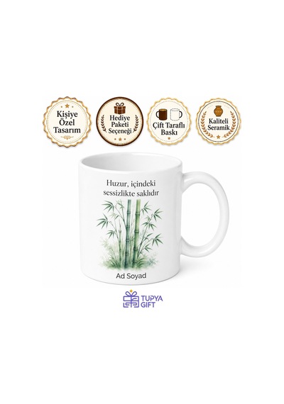Bambu Temalı Özel Tasarım Baskılı Kupa Bardak Doğa Hediye Porselen Mug Beyaz / Çok Renkli