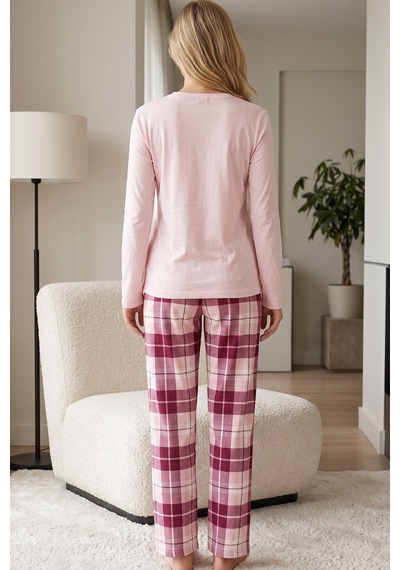 Siyah İnci Pamuklu Likralı Örme Pijama Takım 26241184 Somon