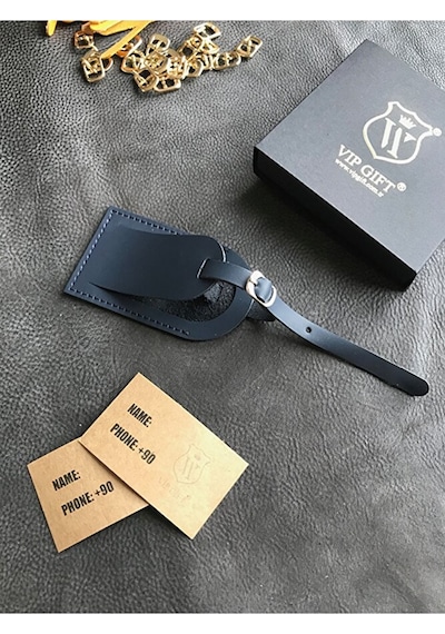 Vip Gift Voyager Bagaj Isimlik Valiz Bavul Etiketi Hakiki Deri Bav011 Lacivert