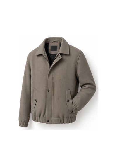 Oksit Harrington Fermuarlı Bomber Kaşe Ceket Mont - Slim Fit Klasik Yaka Toprak