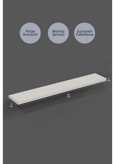 Yankı-BYEG 3lü 80 cm Mat Beyaz Mdf Duvar Rafı Gizli Bağlantı Kitaplık