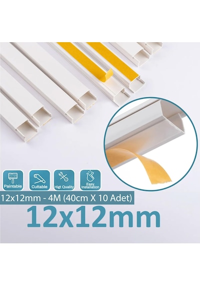 Odta 4 Metre 12x12mm Kendinden Yapışkanlı Kablo Kanalı 4m 10 Adet X 40cm Kablo Gizleyici