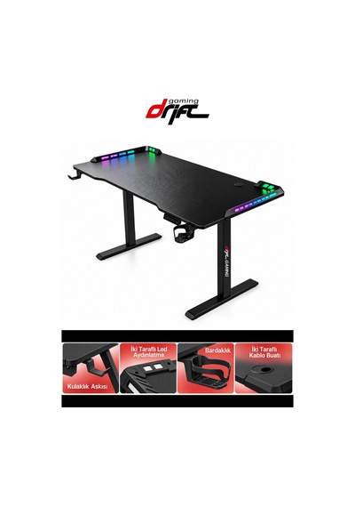 Flow Siyah Rgb Ledli Elektrikli Yükseklik Ayarlı Oyuncu Ve Çalışma Masası