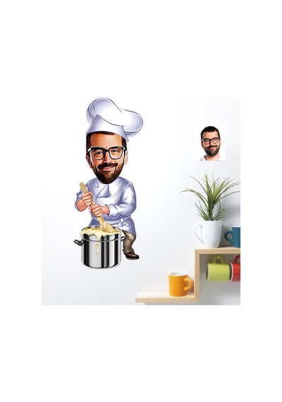 Kişiye Özel Bay Aşçı Karikatürlü Duvar Sticker 50X70CM