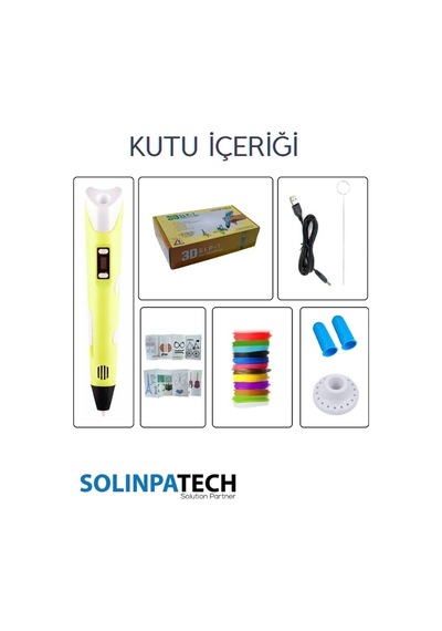Sarı 3D Kalem 3D Pen Yazıcı Kalem | 20 Adet 5 Metre (Toplam 100 Metre) Filament + USB KABLO