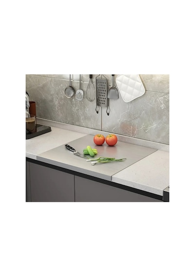 Paslanmaz Çelik 60 X 50 Cm Metal Tezgah Koruyucu L Büküm Çok Amaçlı Kesme Tahtası Gri