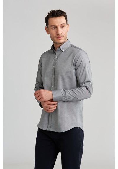 Bisse Paşa Yaka Düğmeli Regular Fit Uk Gömlek Gri Gmok3ps22400001 D55 Gri