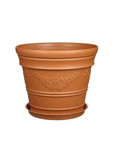 Kahverengi Antik Papatya Desenli Saksı 12 Litre Kahverengi