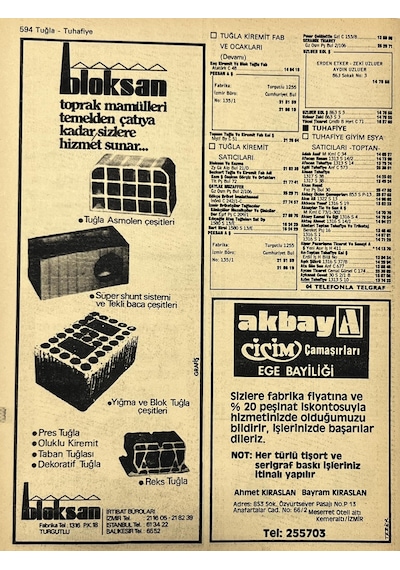 İzmir 1982-1983 Meslek Reklam İlanı Efemera S593