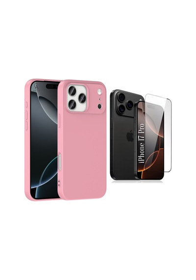 Apple Uyumlu iPhone 17 Pro Içi Kadife Lansman Kılıf Ve 5d Tam Kaplayan Cam Ekran Koruyucu Açık Pembe