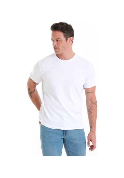 Hatemoğlu Beyaz Regular Fit Jakarlı Bisiklet Yaka Tişört 35103024c005 001 Beyaz