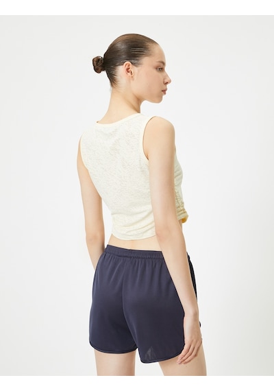 Koton Spor Yarım Atlet Yanları Drape Detaylı Bisiklet Yaka Ekru Desenli 4sak30182nk