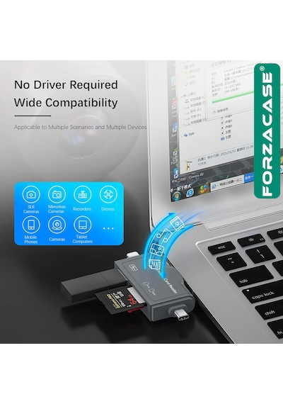 Forzacase Type-c, Lightning, Micro Usb Uyumlu Usb 3.0 Otg Sd Kart Okuyucu Çevirici Adaptör - Fc1159 1 Adet