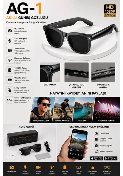 G1 Akıllı Gözlük Yapay Zeka Destekli Sesli Komutlar 8mp Fotoğraf Ve Video Kamerası 1080p Kayıt Metal Plastik Çerçeve Siyah - 913400255