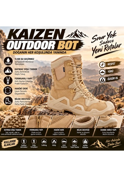 U Force Outdoor Bot Unisex Su Geçirmez Sympatex Kaymaz Dişli Taban Fermuarlı Hakiki Deri Bej