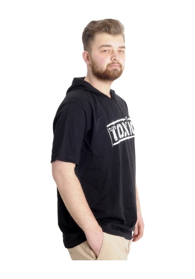 Mode Xl Büyük Beden Erkek T-Shirt Kapşonlu Toxıc 23119 Siyah 001