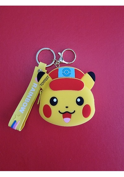 Pokemon Pikachu Figürlü Yumuşak Silikonlu Fermuarlı Mini Cüzdan Anahtarlık Çanta Süsü Model 2- 10 Cm