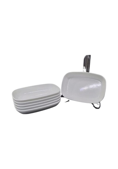 6 Adet Beyaz Melamin Kayık 17 Cm Orta Boy Salata Tabağı Oval