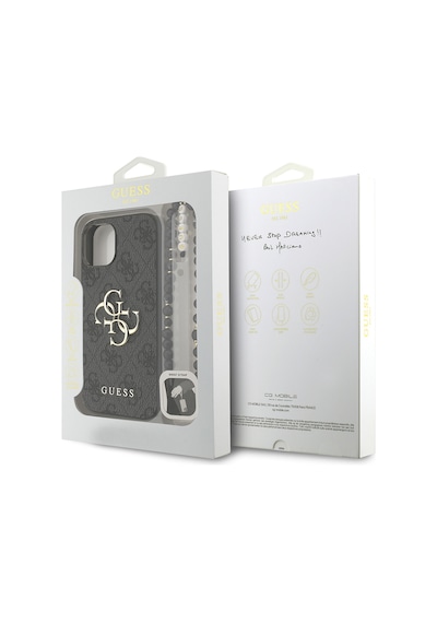 Apple Uyumlu iPhone 14 Kılıf Guess Lisanslı Bilek Askı İpli Metal 4g Ve Yazı Logolu Kapak Siyah