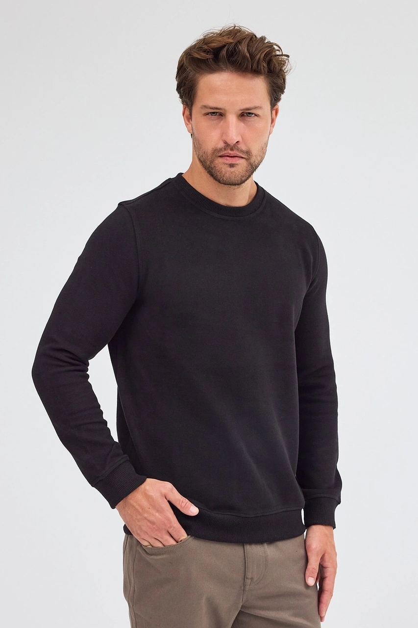 İmza Siyah Uzun Kol Bisiklet Yaka Düz Pamuklu Comfort Fit Sweatshirt 1013255150 Siyah