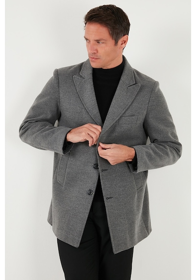Buratti Slim Fit Apaş Yaka Astarlı Kaşe Erkek Kaban 584K1217 Açık Gri