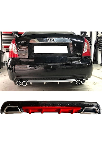 Hyundai Accent Era Kırmızı Difüzör Çiftli Kare Egzoz Görünümlü D Tip Difizör 2006 - 2009