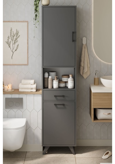 Bofigo Çok Amaçlı Dolap Banyo Dolabı Kirli Çamaşır Sepeti Dolabı Şelale Antrasit