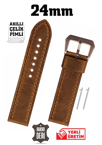 24mm Kahverengi Spor Crazy Nubuk Hakiki Deri Saat Kordonu Kayış Akıllı Pimli Rose Gold