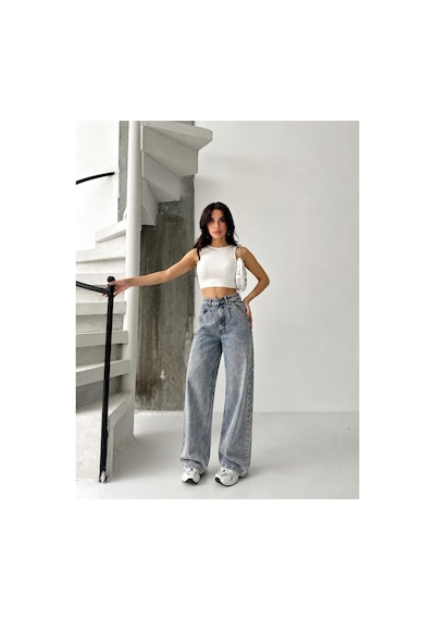 Kene Jeans Yüksek Bel Tintli Esnek Ön Arka Pensli Ön İşlemli Baggy Bol Paça Jeans Tintli Kene Jeans Yüksek Bel Tintli Esnek Ön Arka Pensli Ön İşlemli Baggy Bol Paça Jeans Tintli