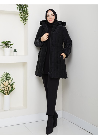 Eslemnur Nova Kumaş Şişme Mont 85cm Siyah