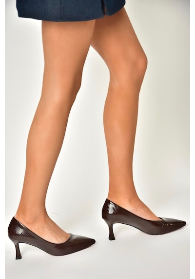 Fox Shoes U676030008 Kahverengi Rugan Alçak Topuklu Kadın Ayakkabı Kahverengi