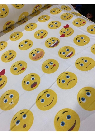 Duck Keten Kumaşı Emoji Desen Leke Tutmaz Ev Tekstili Döşemelik