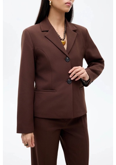 Quzu Çift Düğmeli Dikiş Detaylı Kahverengi Kadın Blazer Ceket Ckt00882 Kahverengi